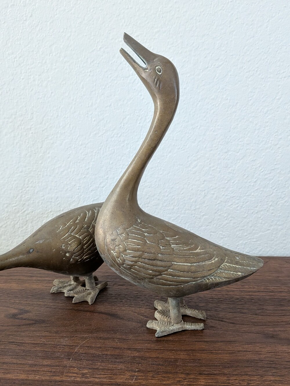 Vintage Pair Brass Geese Figurines Duck Statues MCM Decor - Picture 2 of 16